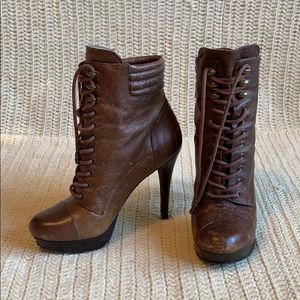 Brown lace up heeled boots